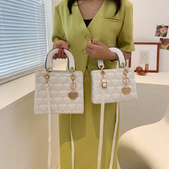 Heart-shaped Quilted Square Handle Bag Women Crossbody Shoulder Bags