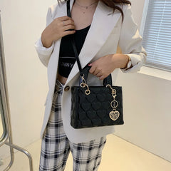 Heart-shaped Quilted Square Handle Bag Women Crossbody Shoulder Bags