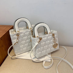 Heart-shaped Quilted Square Handle Bag Women Crossbody Shoulder Bags