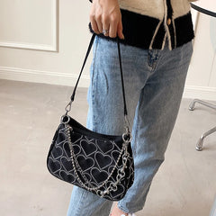 Heart Shape Embroidered Girl Shoulder Bag Woman Gothic Tote Canvas Bag