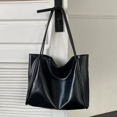 Oilskin Tote Bag Women's Soft PU Leather Shoulder Bag Girl