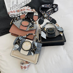 PU Leather Satchel Shoulder Tote Messenger Bag Wide Strap Square Crossbody Bags