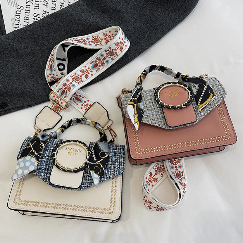 PU Leather Satchel Shoulder Tote Messenger Bag Wide Strap Square Crossbody Bags