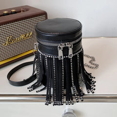 Diamond Studded Leather Shoulder Bag Crossbody Bag Tassel Ladies Messenger Bag