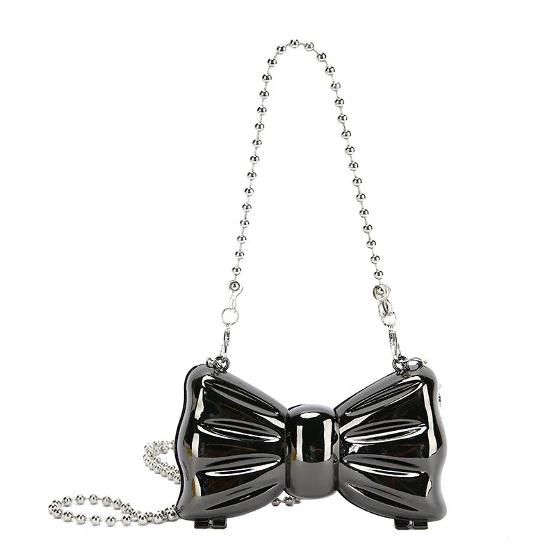 Metal Clutches Bow Shape Mini Evening Purse Silver Bags