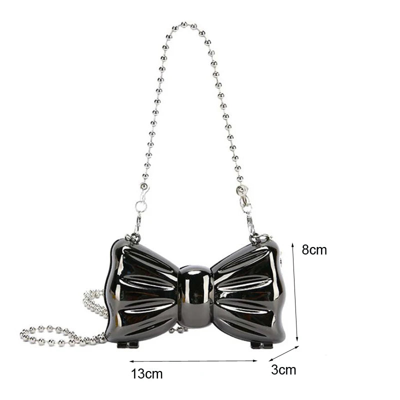 Metal Clutches Bow Shape Mini Party Evening Purse Silver Bags