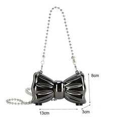 Metal Clutches Bow Shape Mini Party Evening Purse Silver Bags