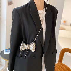 Metal Clutches Bow Shape Mini Evening Purse Silver Bags