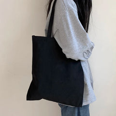 Harajuku Solid Canvas Shopper Bag Women's College Ulzzang