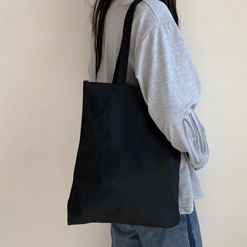 Harajuku Solid Canvas Shopper Bag Women's College Ulzzang