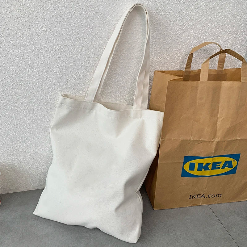 Harajuku Solid Canvas Shopper Bag Women's College Ulzzang