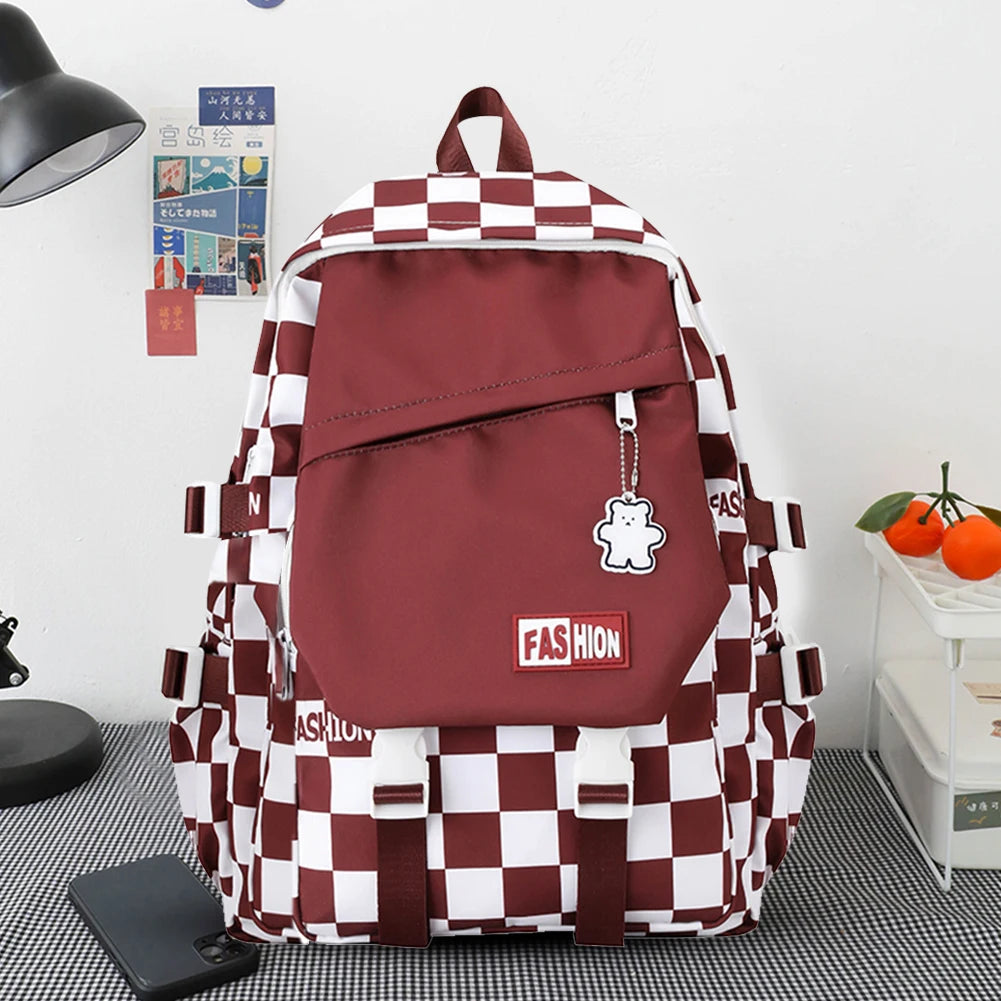 Harajuku Style Backpack Large Capacity Girl Rucksack Plaid Checkerboard Student