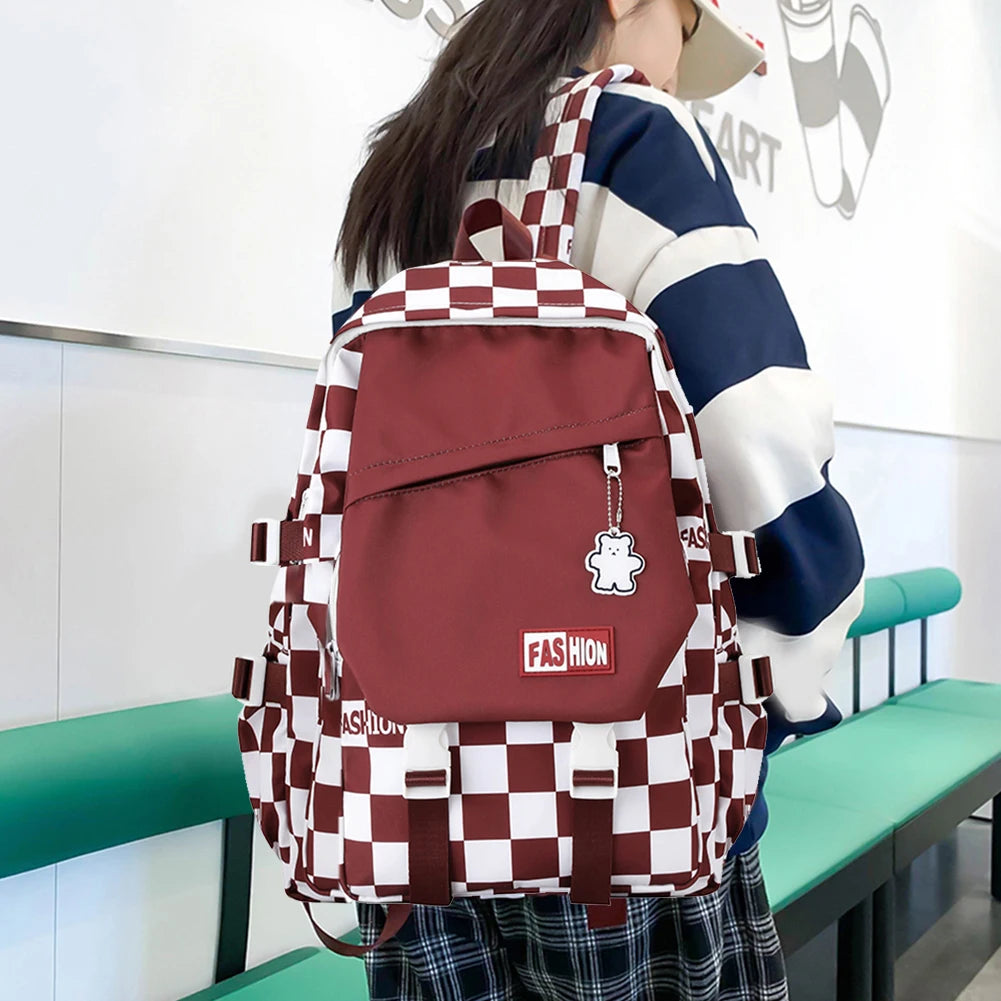 Harajuku Style Backpack Large Capacity Girl Rucksack Plaid Checkerboard Student