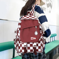 Harajuku Style Backpack Large Capacity Girl Rucksack Plaid Checkerboard Student