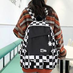 Harajuku Style Backpack Large Capacity Girl Rucksack Plaid Checkerboard Student