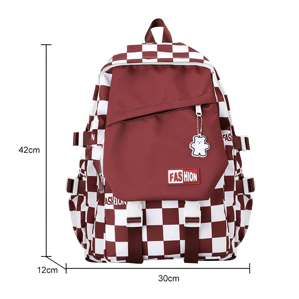 Harajuku Style Backpack Large Capacity Girl Rucksack Plaid Checkerboard Student