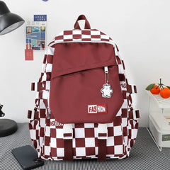 Harajuku Style Backpack Large Capacity Girl Rucksack Plaid Checkerboard Student