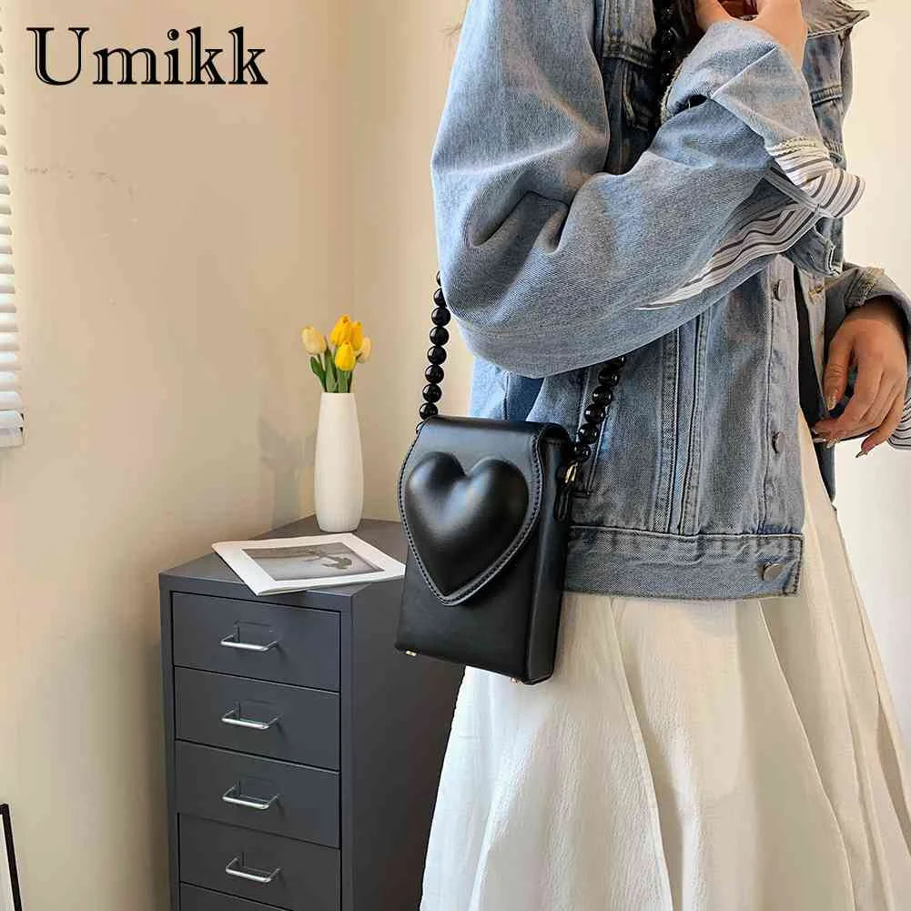 Heart Flap Shoulder Bag Leather Handbag for Woman