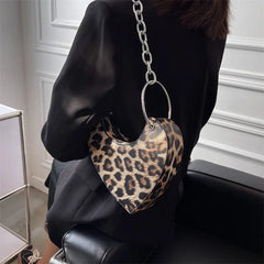 Leopard Print Women Pu Leather Shoulder Bag Heart Shape Underarm Purse