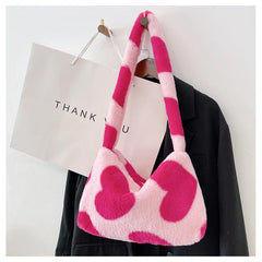Heart Shape Print Plush Shoulder Bag for Women