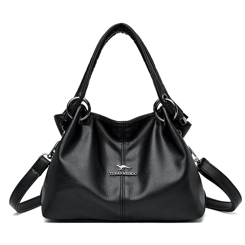High Solid Leather Women's Handbags Large Capacity Messenger Bags Ladies Casual
