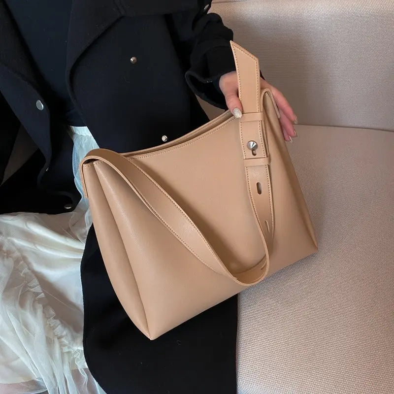 High-capacity Shoulder Bag For Women Bucket Bag Solid Leisure Handbag