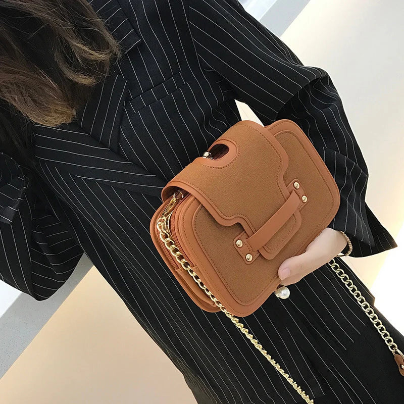 Frosted Small Square Bag Women Three-Layer Shoulder Messenger Chain Bag