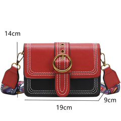Retro Crossbody Bag Metal Ring Lock Wide Shoulder Strap Small Square Bags