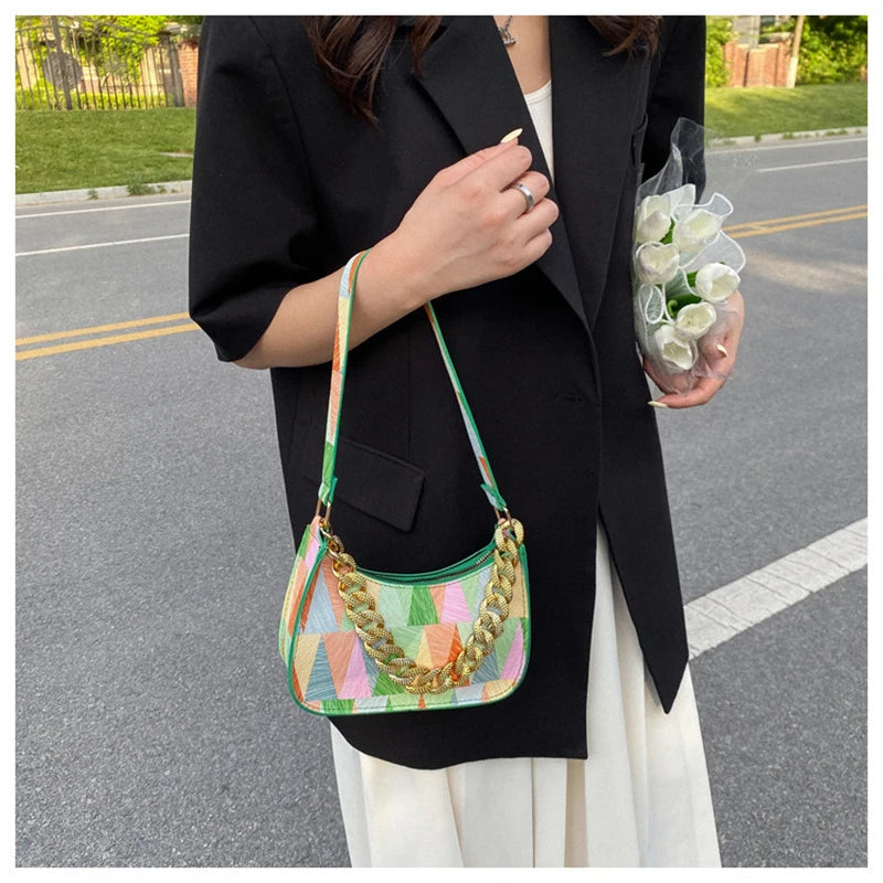 Women's PU Leather Shoulder Bag with Chains Handbag