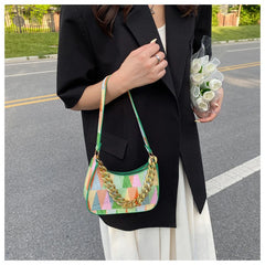 Women's PU Leather Shoulder Bag with Chains Handbag