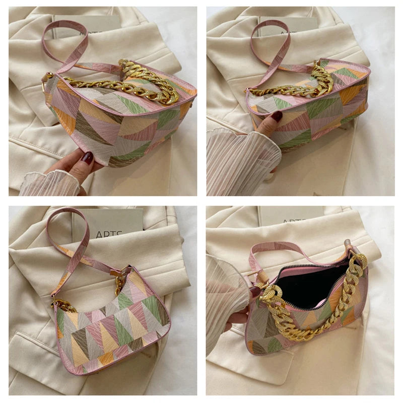 Women's PU Leather Shoulder Bag with Chains Handbag