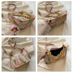 Women's PU Leather Shoulder Bag with Chains Handbag