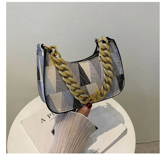 Women's PU Leather Shoulder Bag with Chains Handbag
