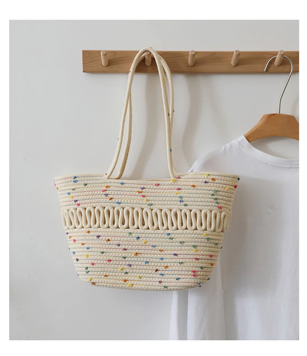 Cotton Woven Tote Bag Summer Beach Shoulder Handbags