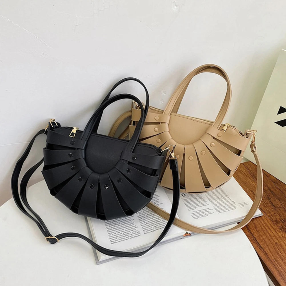 Hollow Semicircle Shoulder Crossbody Bags Women PU Leather Messenger Bag
