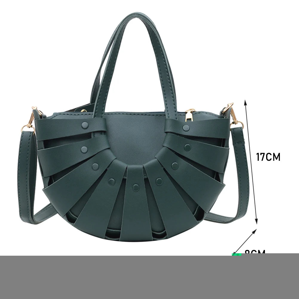 Hollow Semicircle Shoulder Crossbody Bags Women PU Leather Messenger Bag