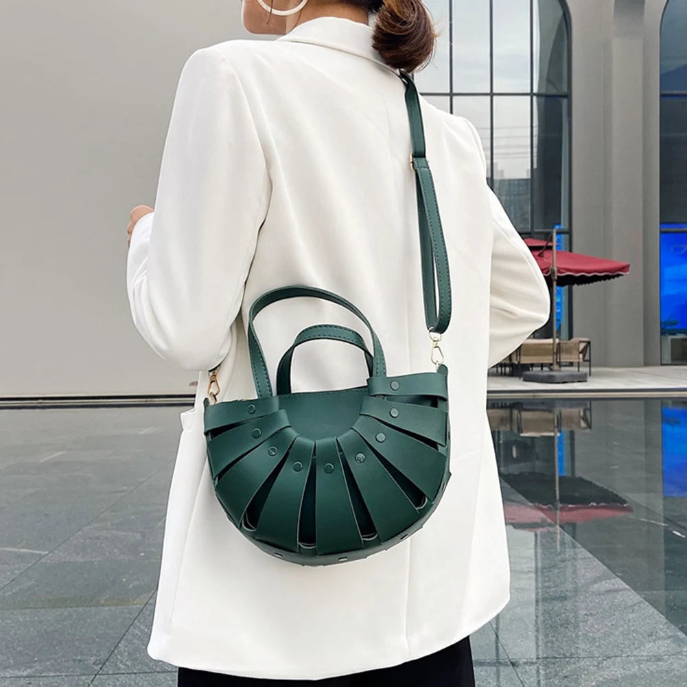 Hollow Semicircle Shoulder Crossbody Bags Women PU Leather Messenger Bag