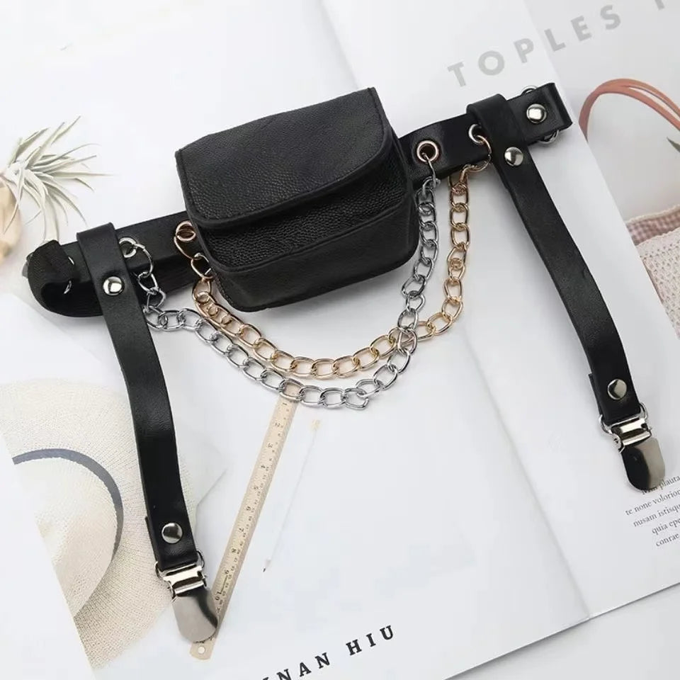 Stylish Women Waist Leg Belt Pu Leather Bag Fanny Pack for Outdoor Hiking