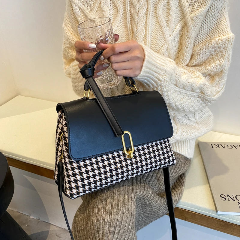 Houndstooth Crossbody Messenger Bag Purse with Scarf