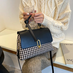 Houndstooth Crossbody Messenger Bag Purse with Scarf