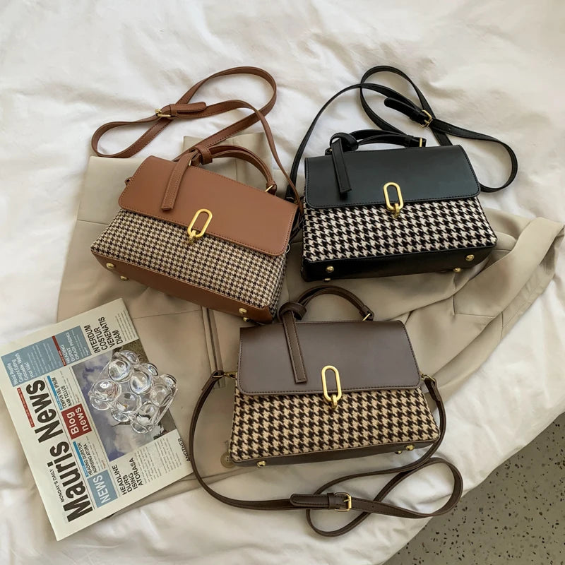 Houndstooth Crossbody Messenger Bag Purse with Scarf