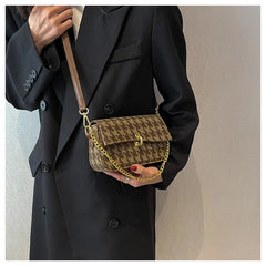 Houndstooth Flap Shoulder Messenger Purses Chains Vintage Handbags