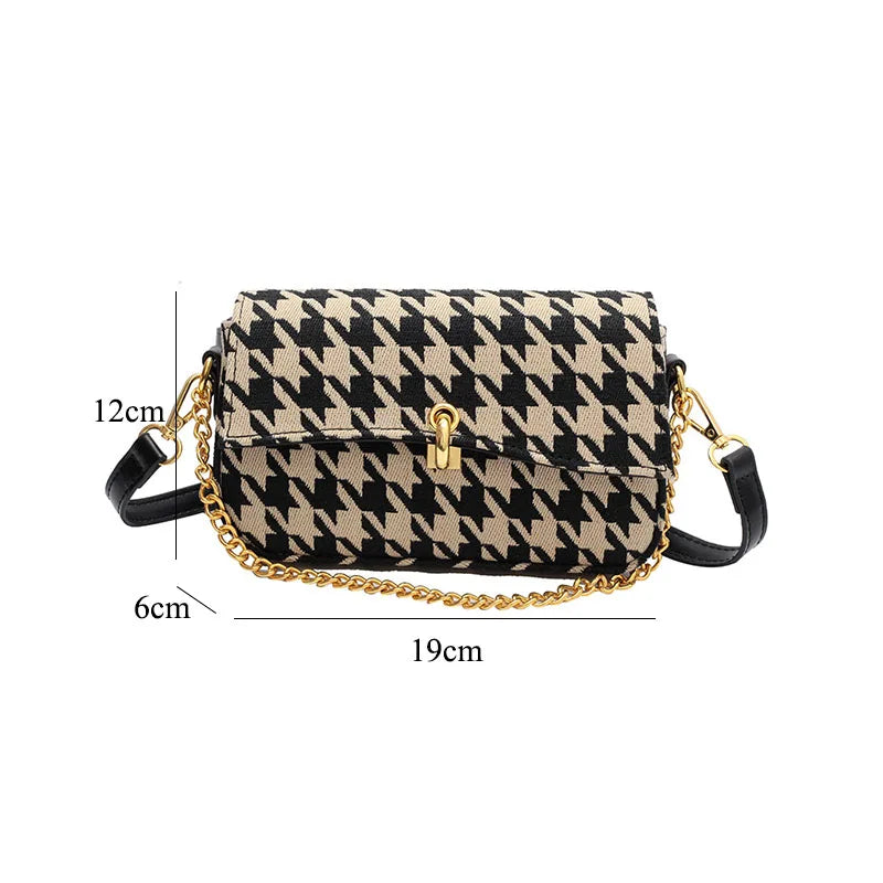 Houndstooth Flap Shoulder Messenger Purses Chains Vintage Handbags