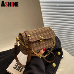 Houndstooth Flap Shoulder Messenger Purses Chains Vintage Handbags