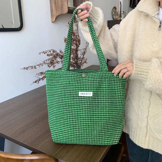Houndstooth Pattern Women's Tote Handbags Plaid Ladies Portable Shoulder Bag