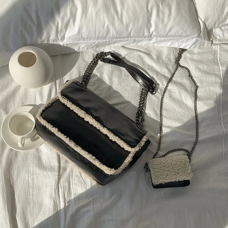 Lamb Wool Shoulder Bags Faux Fur Messenger Bag Totes Warm Purses