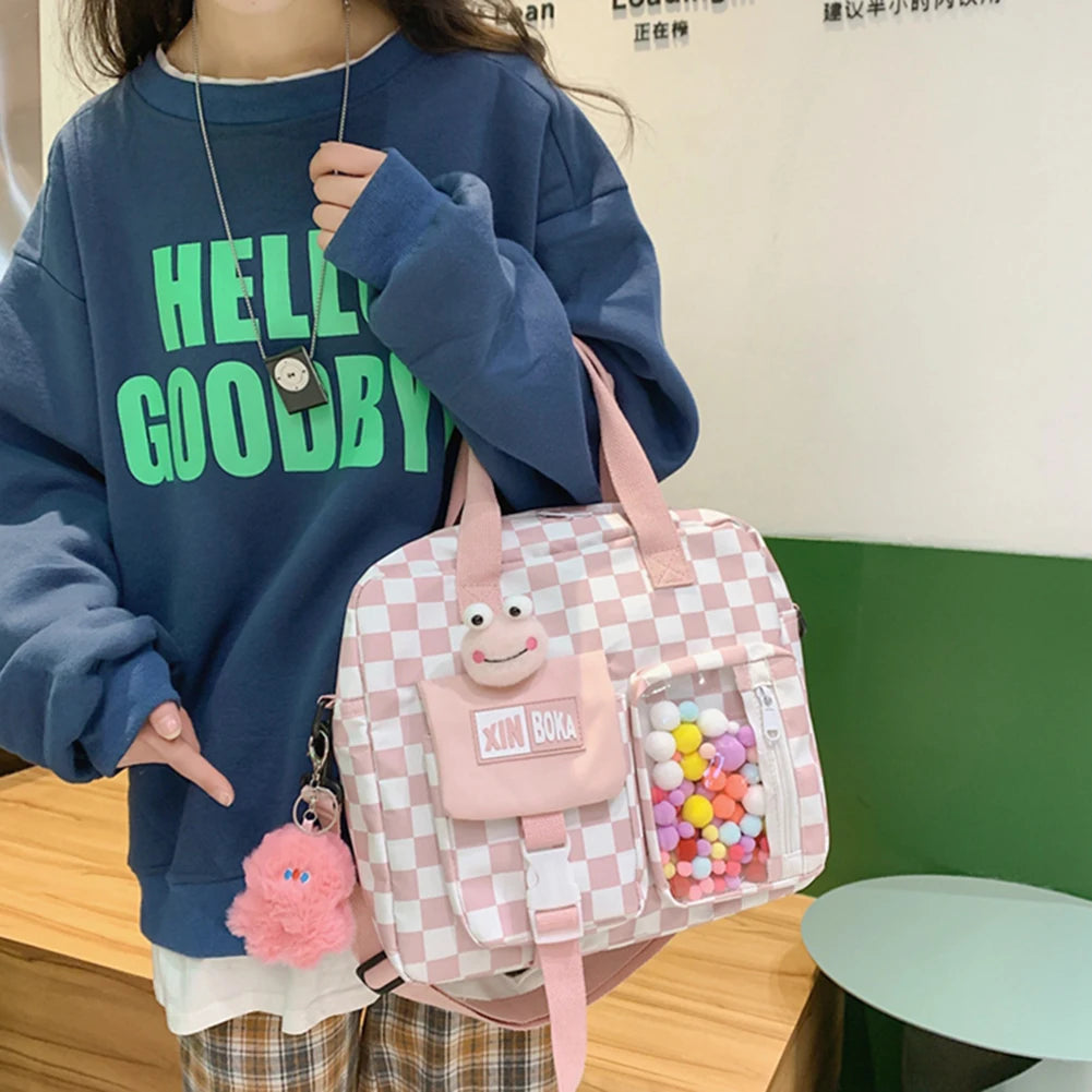 Japanese Plaid Shoulder Backpack Large Capacity Students Girl Travel Schoolbag