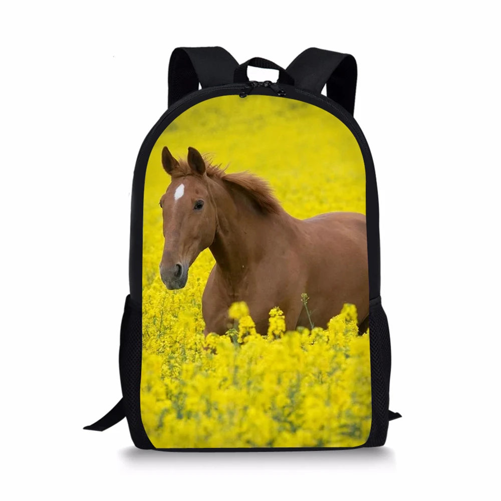 Flower Horse Prints Kids Backpack School Bags Women's Travel Backpack