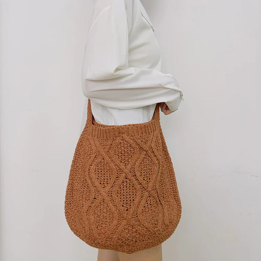 Women's Knitted Shoulder Bag Large Capacity Crossbody Casual Shopping Handbag