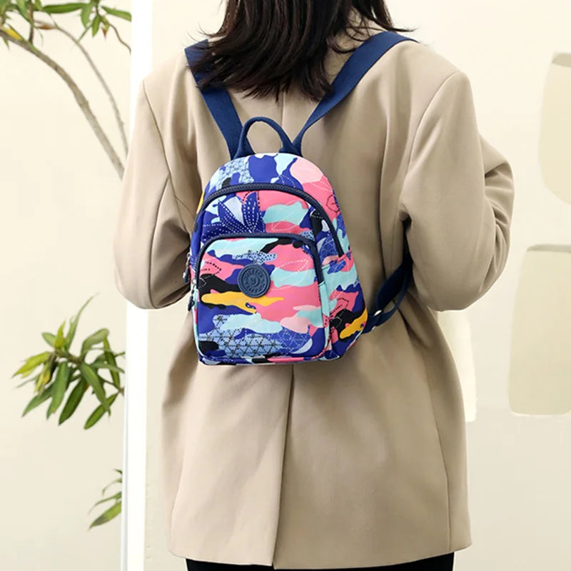 Vintage Print Nylon Mini Backpack for Girls